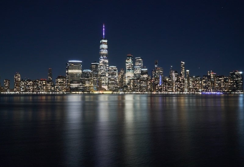 NYC skyline at night from Jersey City