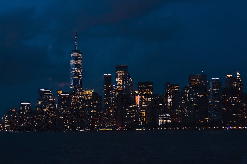 silhouette of the Manhattan skyline after dark