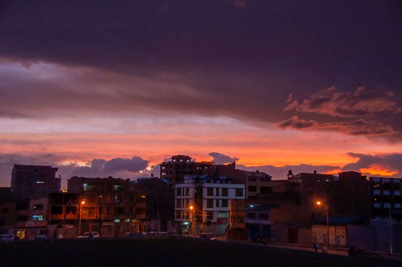 Sun setting over La Paz, Bolivia