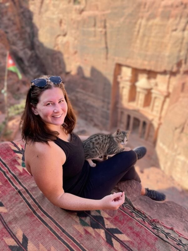 solo traveler in Jordan enjoying the views in Petra