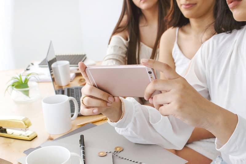 group of women working together to create content to promote a retreat