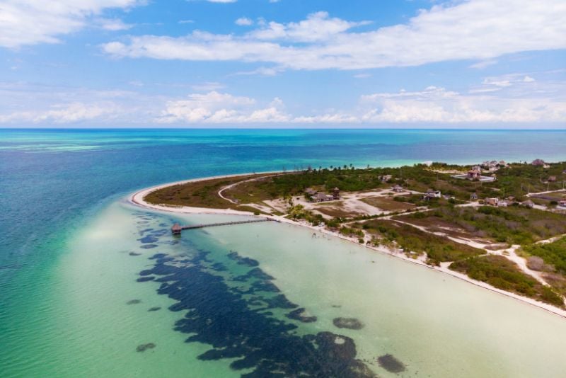 Aerial view of Punta Cocos on Holbox Island, Mexico