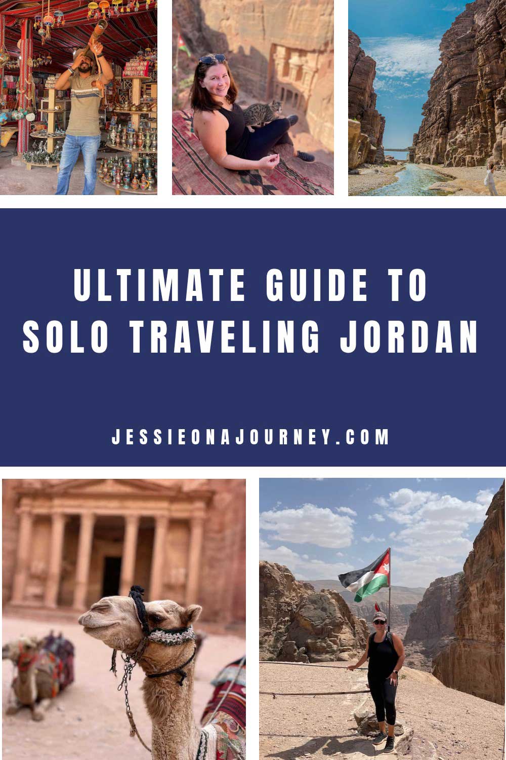 Pinterest pin that consists of a collage with five photos of things to do in Jordan alone.