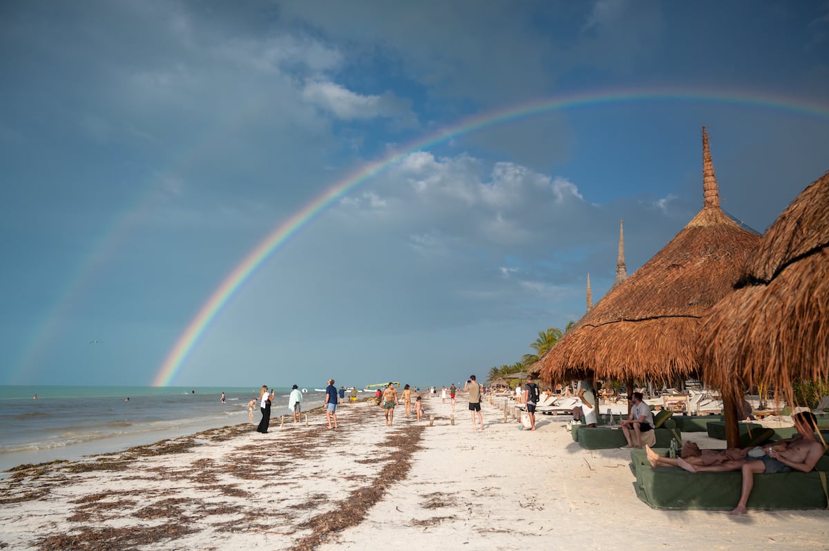 double rainbow on Playa Holbox on Isla Holbox, Mexico