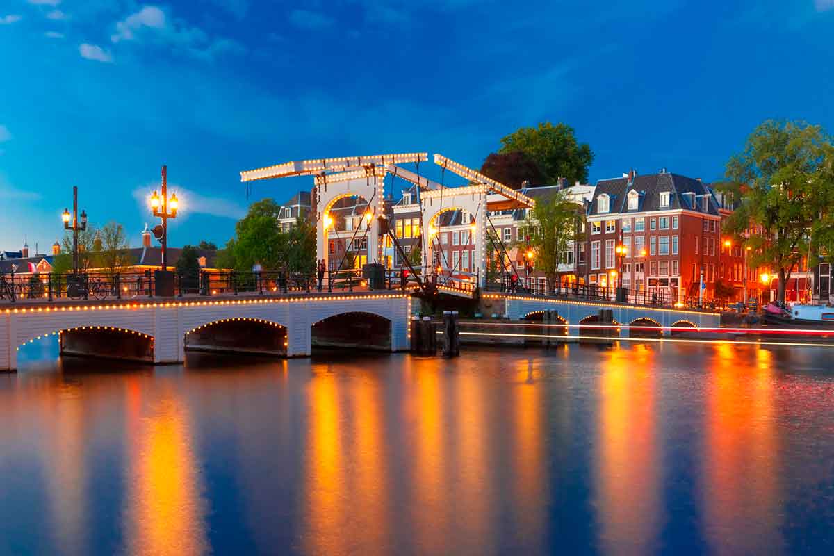 Magere Brug, Skinny bridge, Amsterdam, Netherlands.