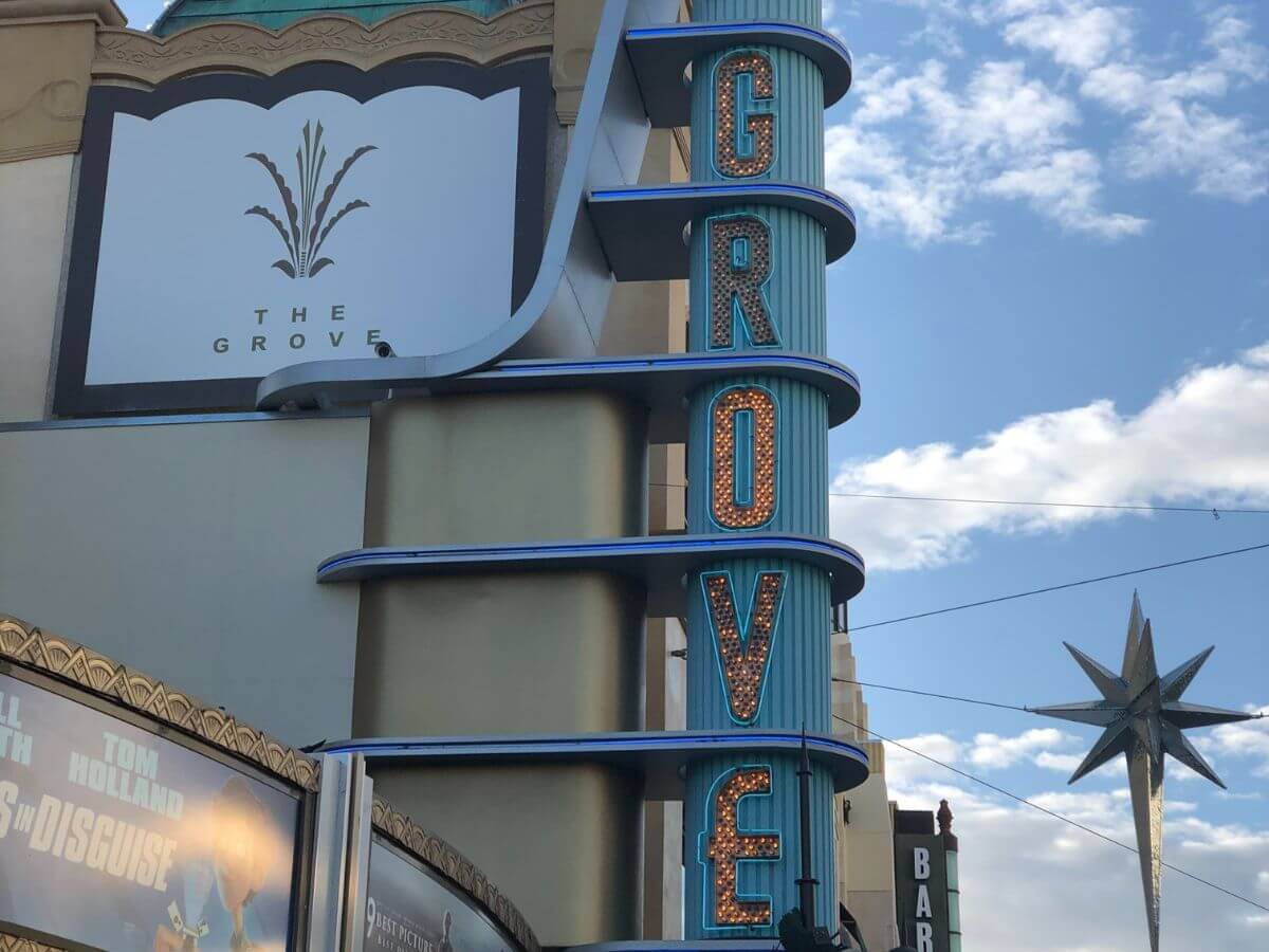 giant sign on the exterior of The Grove food court in Los Angeles, California
