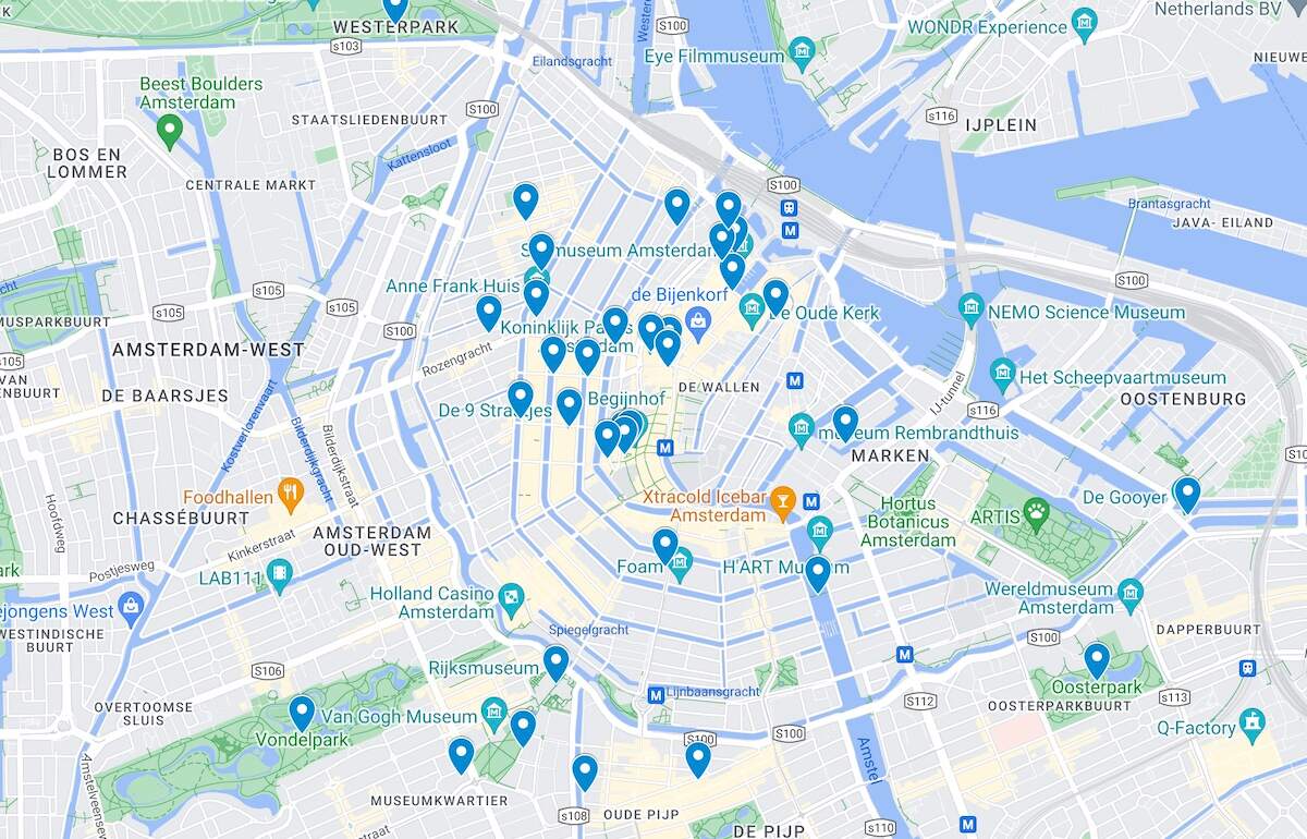map of Amsterdam's free attractions