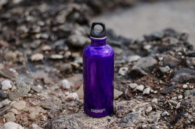 purple travel water bottle