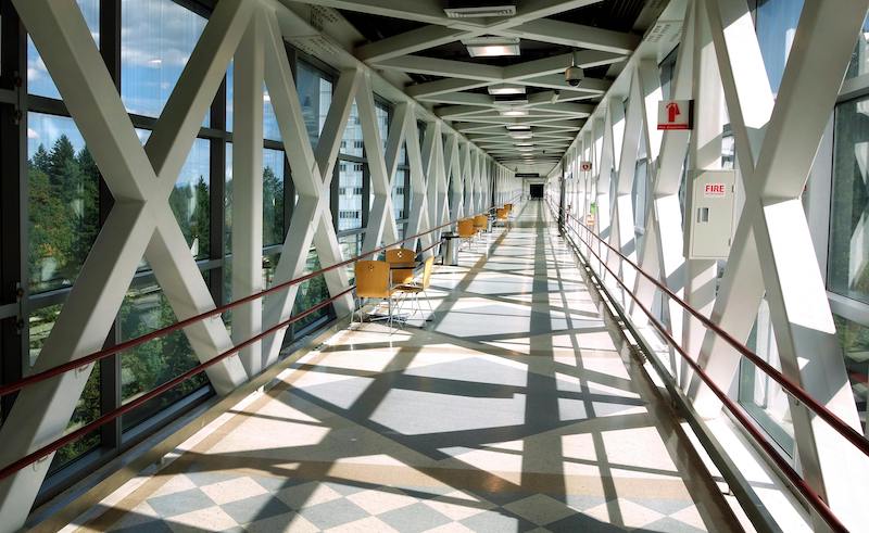 long connecting hallway in an airport