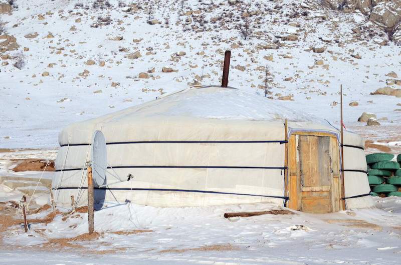 Mongolian winter landscape covered in white snow