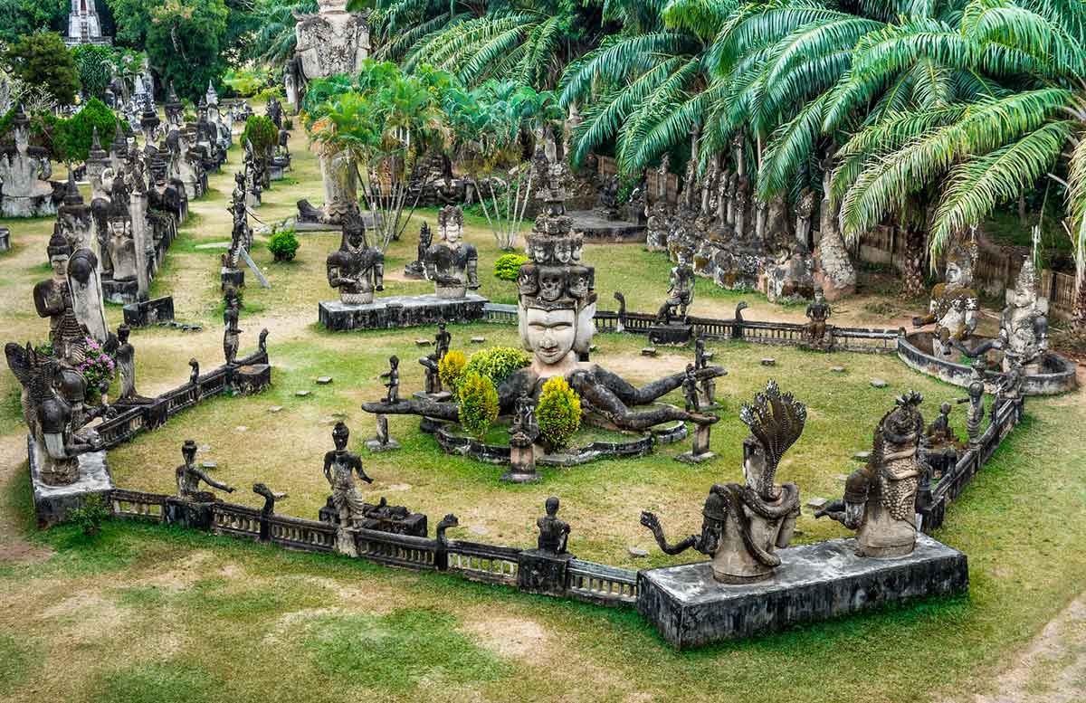 Panoramic view of Buddha Park in Vientiane, Laos.