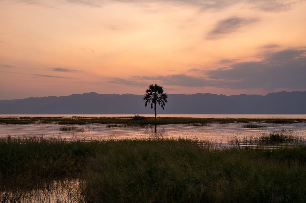 colorful sunset over Lake Manyara as seen from Maramboi Tented Lodge