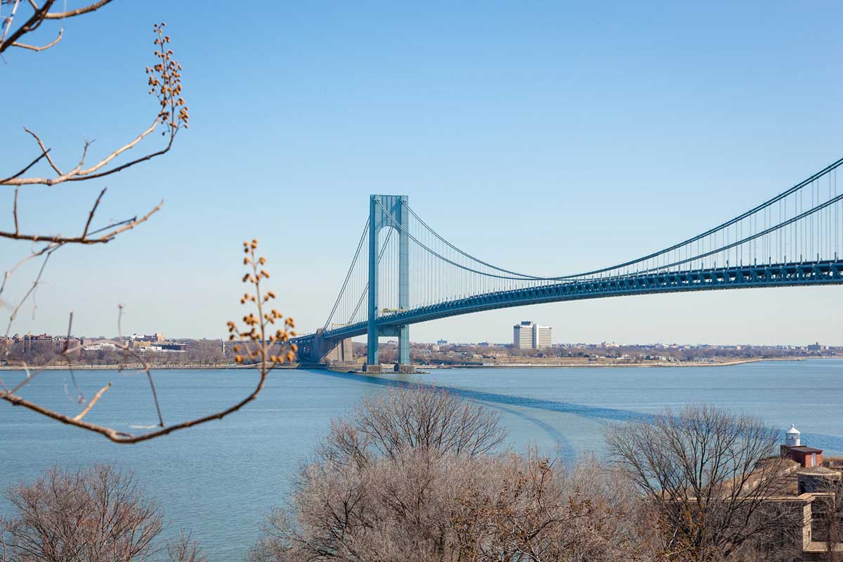 Verrazano-Narrows Bridge viewed from Fort Wadsworth in Staten Island, New York.