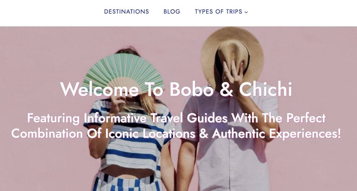 homepage of the travel photography & blog site, Bobo & Chichi