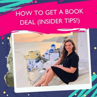 blogger turned published author Jen Ruiz posing for a photo in Santorini with whitewashed buildings in the background