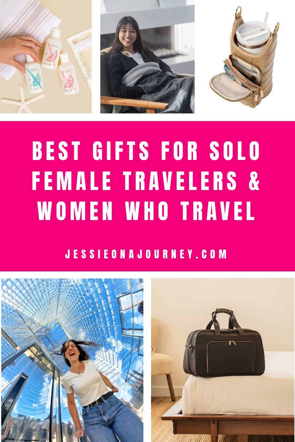 pinterest pin that shows gift ideas for solo female travelers