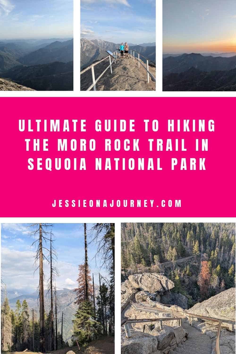 Collage of five images that shows the moro Rock Trail in Sequoia National Park in the fall.