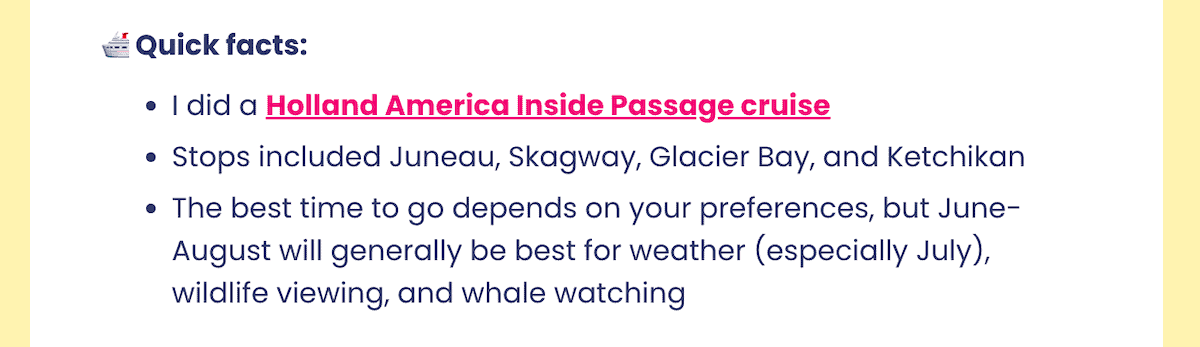 an example of a blogger sharing a cruise affiliate link in a travel newsletter