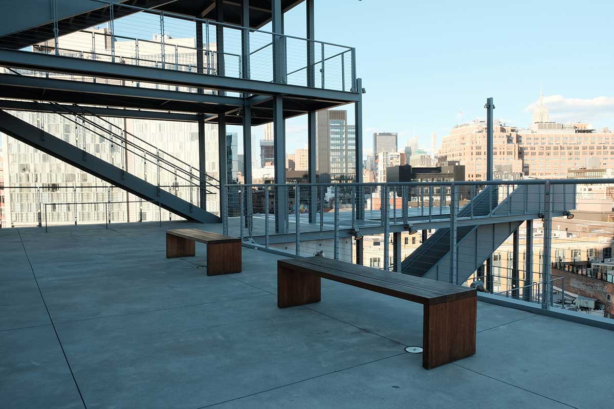 The rooftop view of the Whitney Museum of Art in New York City