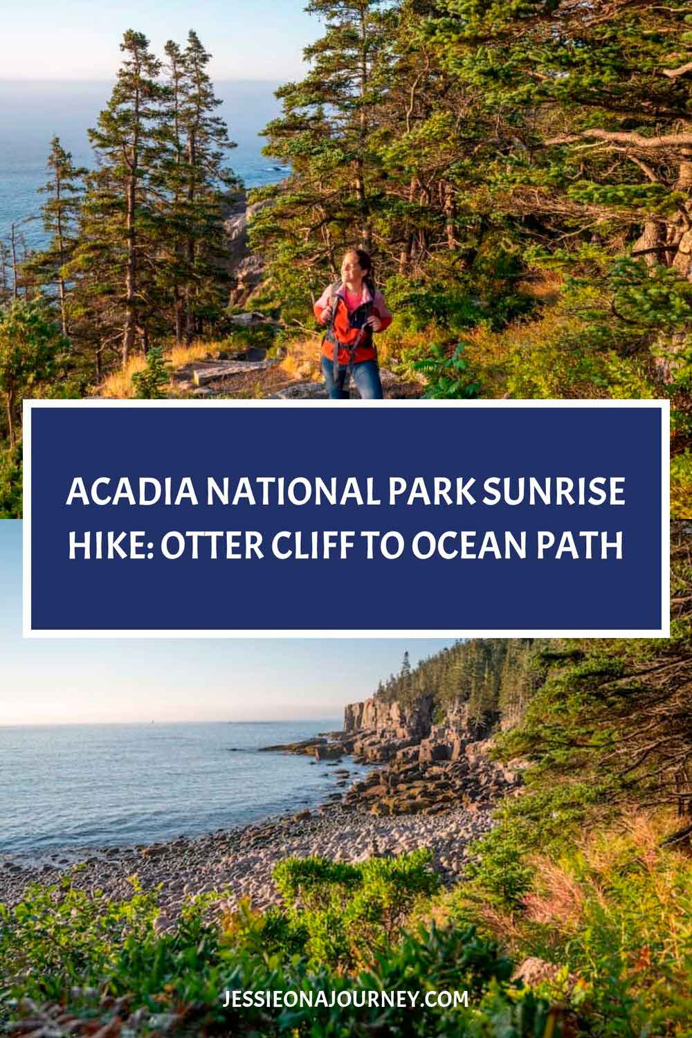 Pinterest pin showing Acadia National Park Sunrise Hike.