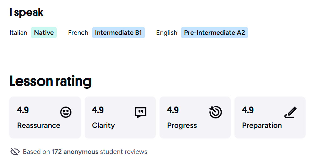 Lesson ratings on Preply.