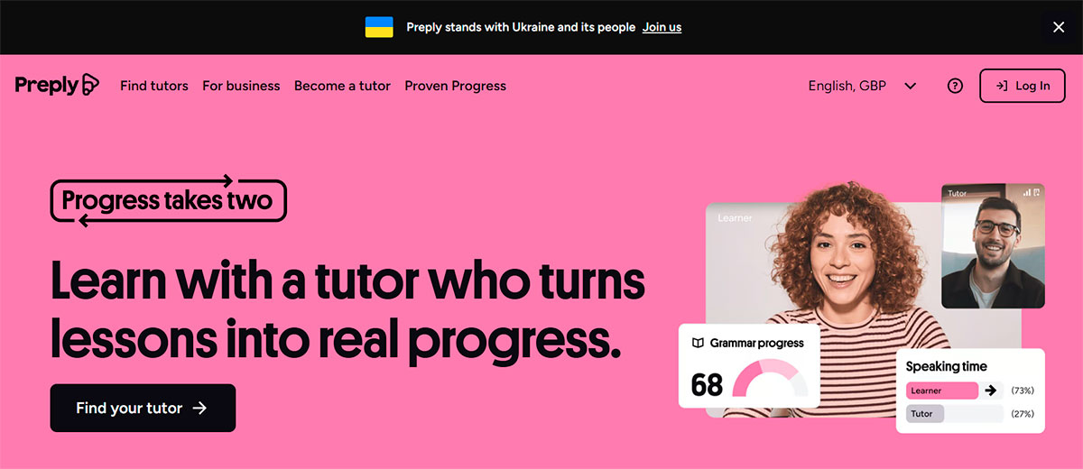 A screenshot of Preply platform homepage.