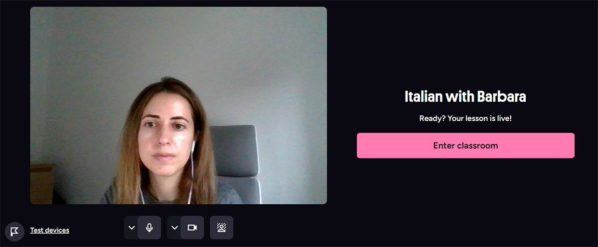 Screenshot of Cristina ready to enter the online Italian lesson on Preply platform.