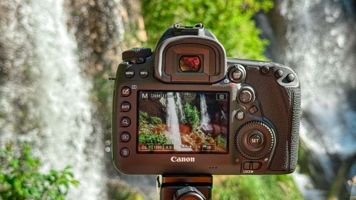 The settings view of a camera pointed at a waterfall