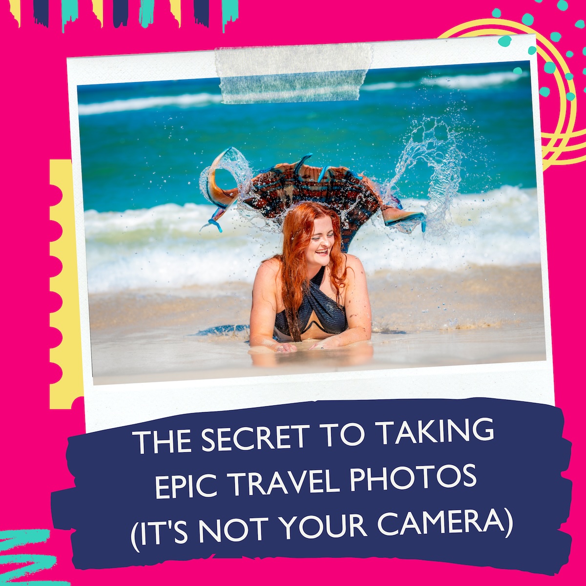 pro photographer doing a beach photoshoot with the text "The secret to take better travel photos" written underneath